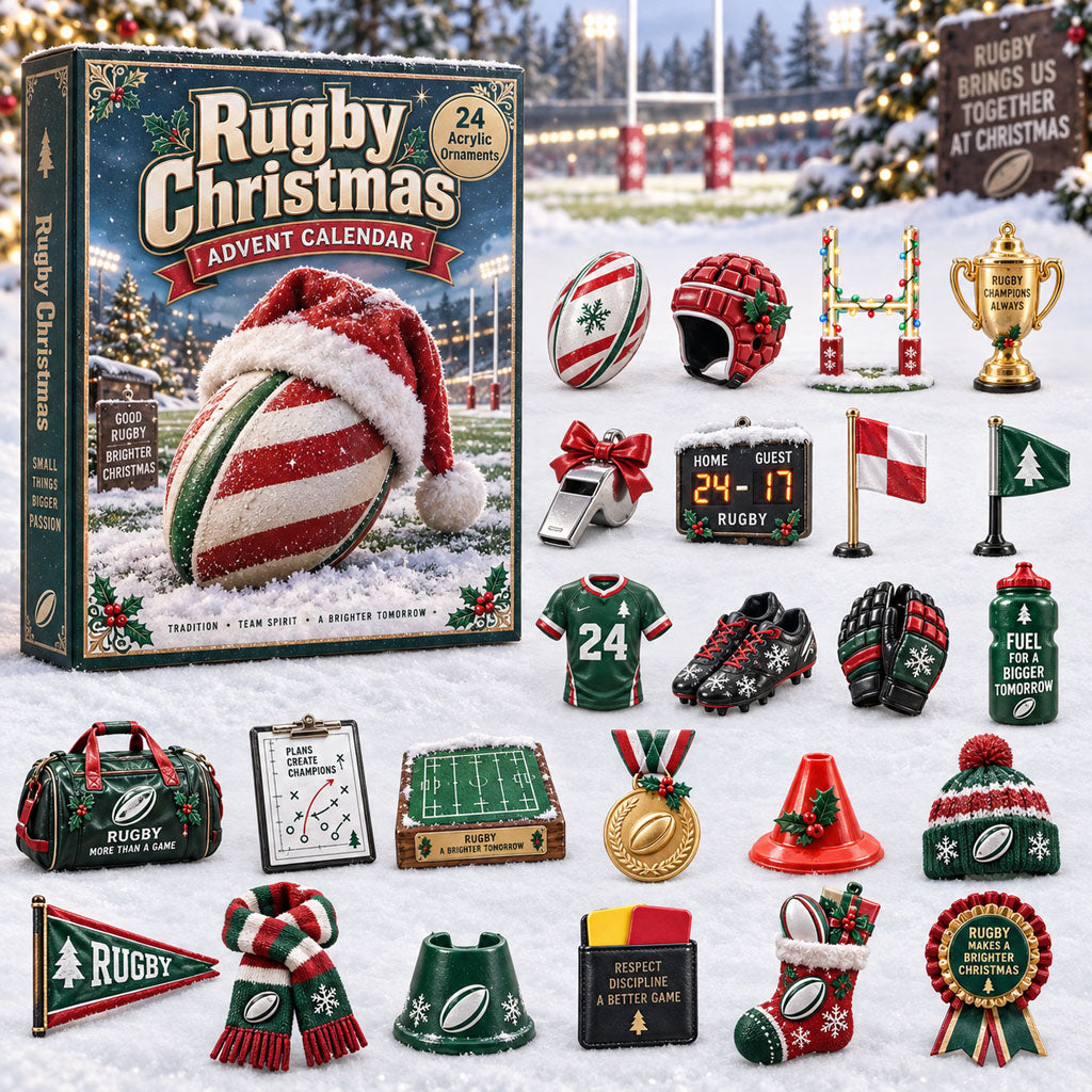 CHRISTMAS KICKOFF 40% OFF - Rugby Christmas Advent Calendar 2026 - 24-Day Festive Countdown, Acrylic Charms Blind Box - Gift For Rugby Lovers AC0HA398
