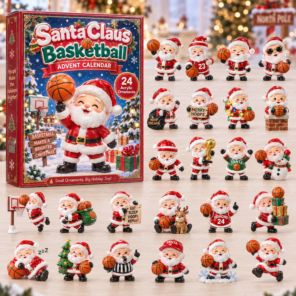CHRISTMAS KICKOFF 40% OFF - Santa Claus Basketball Advent Calendar 2026 - 24-Day Festive Countdown, Acrylic Charms Blind Box - Gift For Basketball Lovers AC0HA337