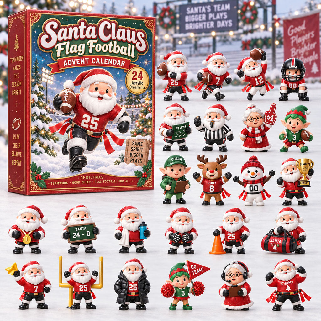 CHRISTMAS KICKOFF 40% OFF - Santa Claus Flag Football Advent Calendar 2026 - 24-Day Festive Countdown, Acrylic Charms Blind Box - Gift For Flag Football Lovers AC0HA395