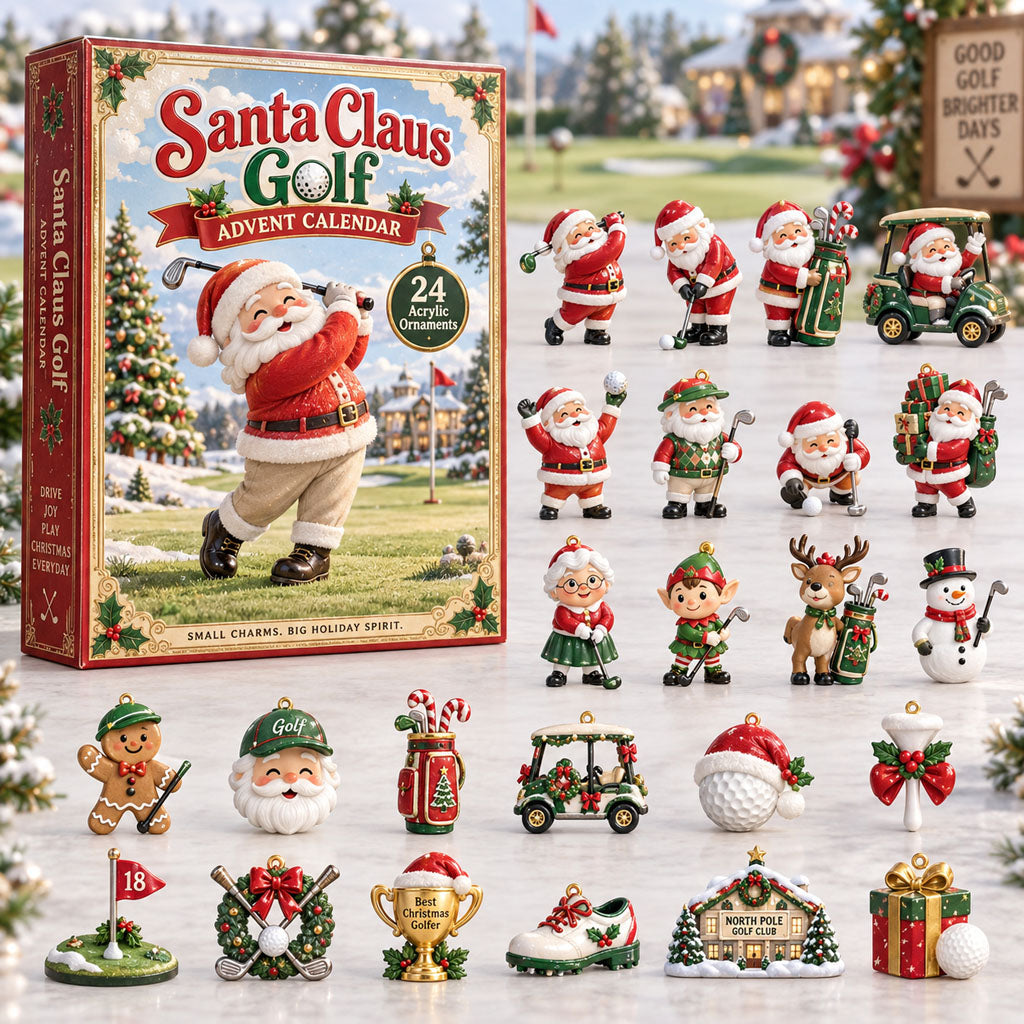 CHRISTMAS KICKOFF 40% OFF - Santa Claus Golf Advent Calendar 2026 - 24-Day Festive Countdown, Acrylic Charms Blind Box - Gift For Golf Lovers AC0HA360
