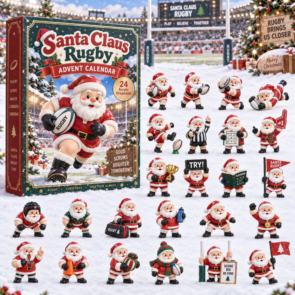 CHRISTMAS KICKOFF 40% OFF - Santa Claus Rugby Advent Calendar 2026 - 24-Day Festive Countdown, Acrylic Charms Blind Box - Gift For Rugby Lovers AC0HA400