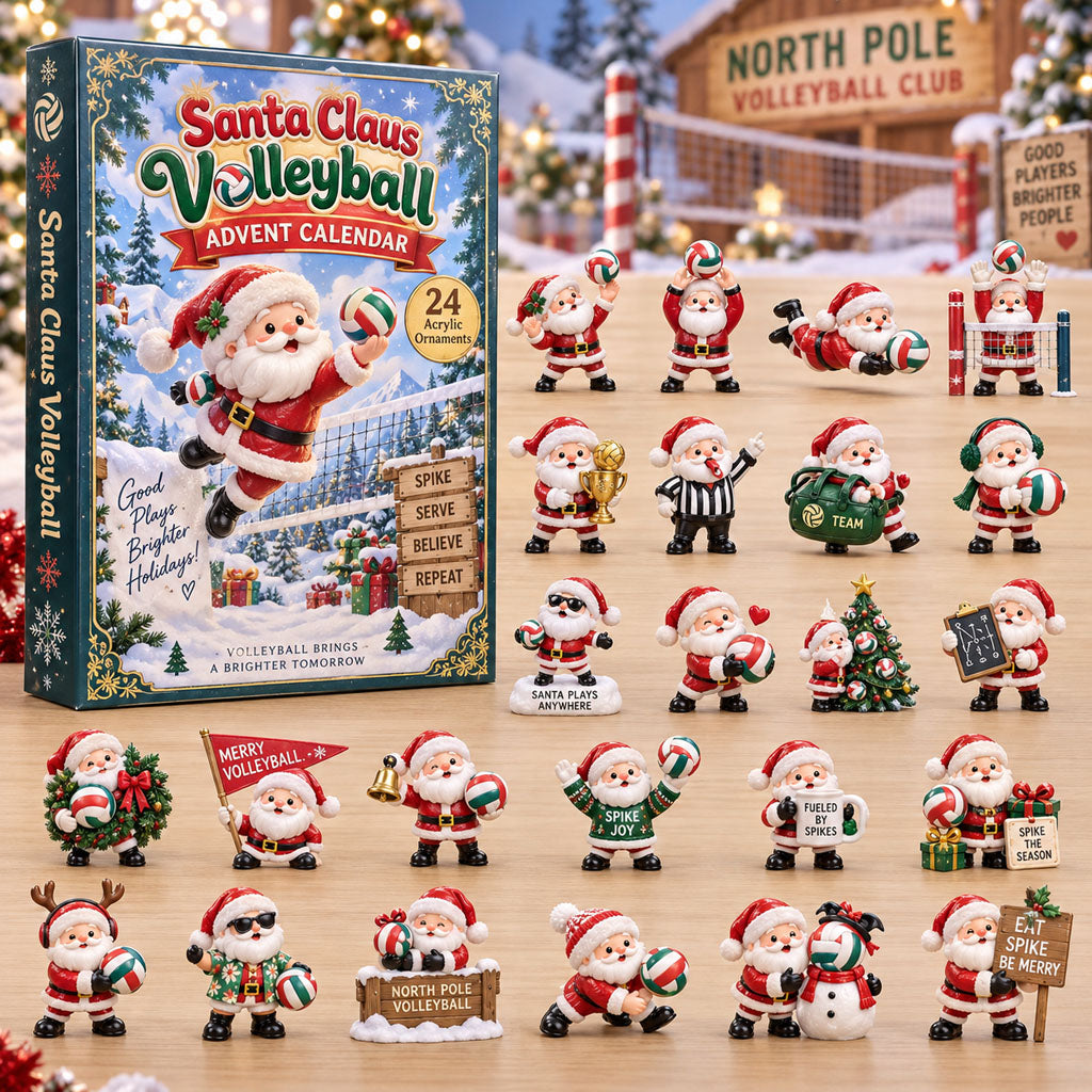CHRISTMAS KICKOFF 40% OFF - Santa Claus Volleyball Advent Calendar 2026 - 24-Day Festive Countdown, Acrylic Charms Blind Box - Gift For Volleyball Lovers AC0HA371