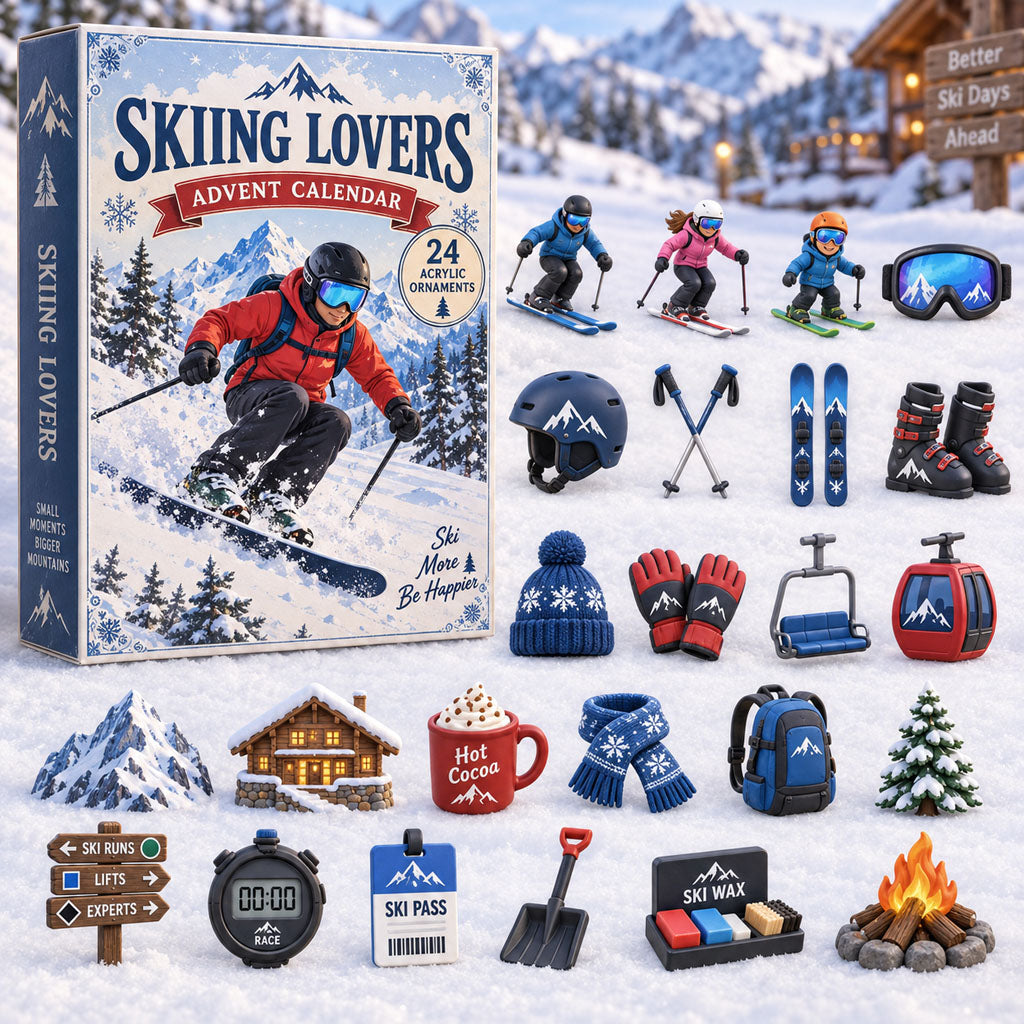 CHRISTMAS KICKOFF 40% OFF - Skiing Lovers Advent Calendar 2026 - 24-Day Festive Countdown, Acrylic Charms Blind Box - Gift For Skiing Lovers AC0TM451