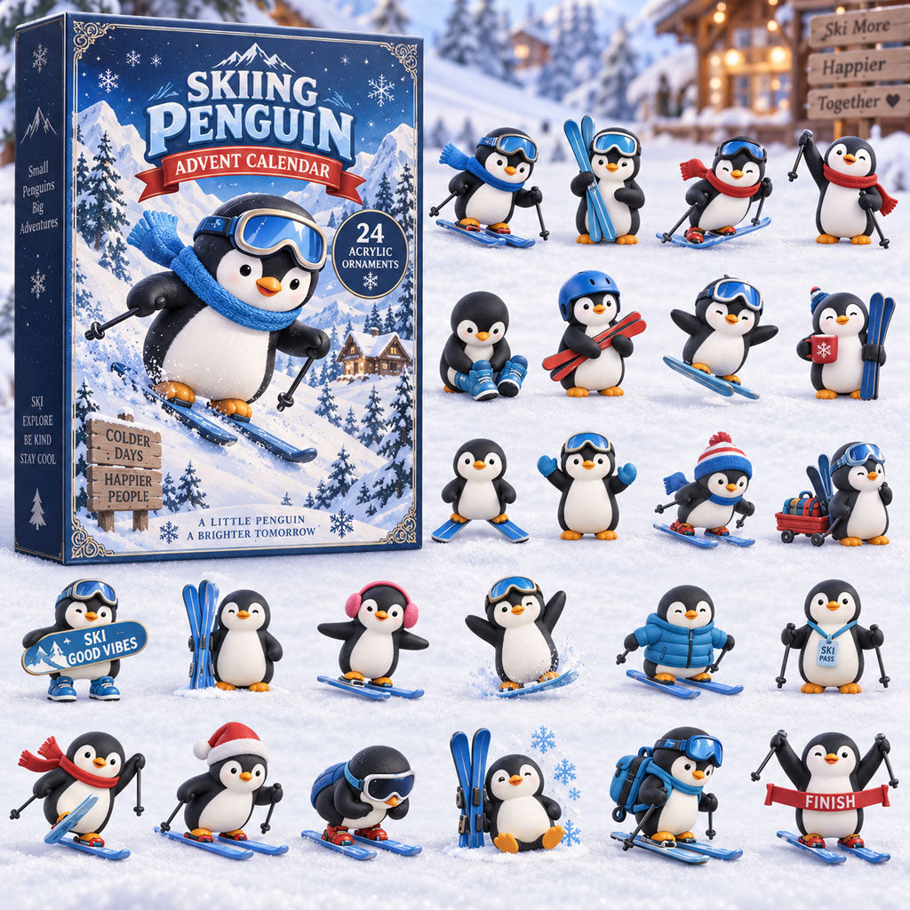 CHRISTMAS KICKOFF 40% OFF - Skiing Penguin Advent Calendar 2026 - 24-Day Festive Countdown, Acrylic Charms Blind Box - Gift For Skiing Lovers AC0TM456