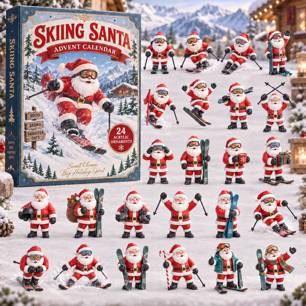 CHRISTMAS KICKOFF 40% OFF - Skiing Santa Advent Calendar 2026 - 24-Day Festive Countdown, Acrylic Charms Blind Box - Gift For Skiing Lovers AC0TM455