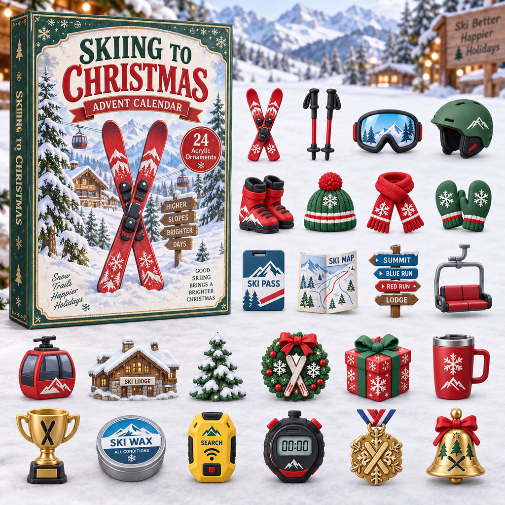 CHRISTMAS KICKOFF 40% OFF - Skiing to Christmas Advent Calendar 2026 - 24-Day Festive Countdown, Acrylic Charms Blind Box - Gift For Skiing Lovers AC0TM452