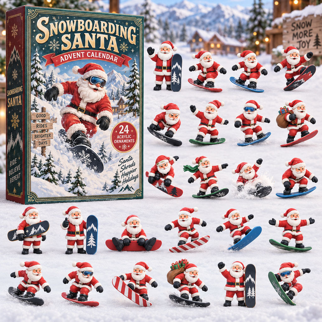 CHRISTMAS KICKOFF 40% OFF - Snowboarding Santa Advent Calendar 2026 - 24-Day Festive Countdown, Acrylic Charms Blind Box - Gift For Snowboarding Lovers AC0TM461