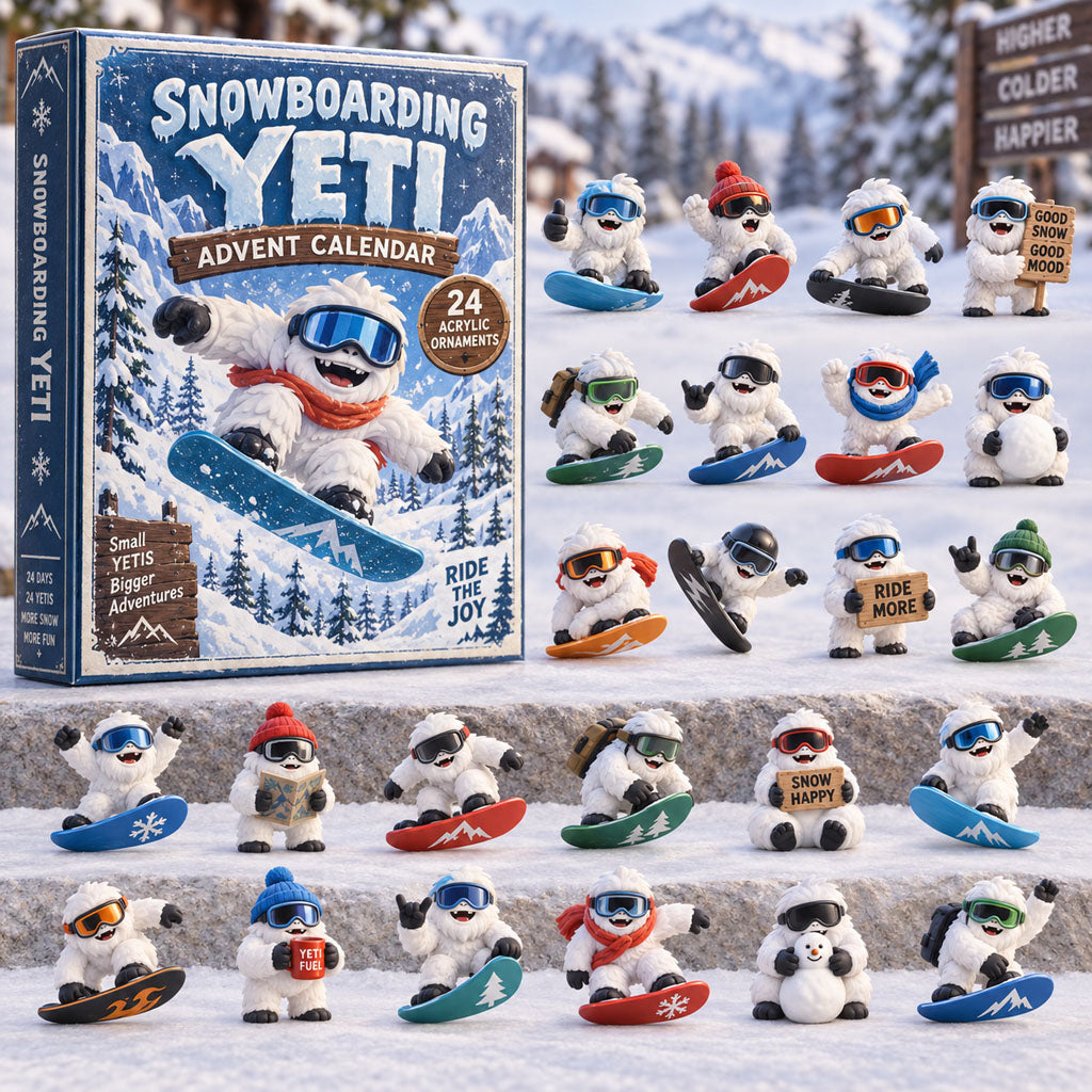 CHRISTMAS KICKOFF 40% OFF - Snowboarding Yeti Advent Calendar 2026 - 24-Day Festive Countdown, Acrylic Charms Blind Box - Gift For Snowboarding Lovers AC0TM462