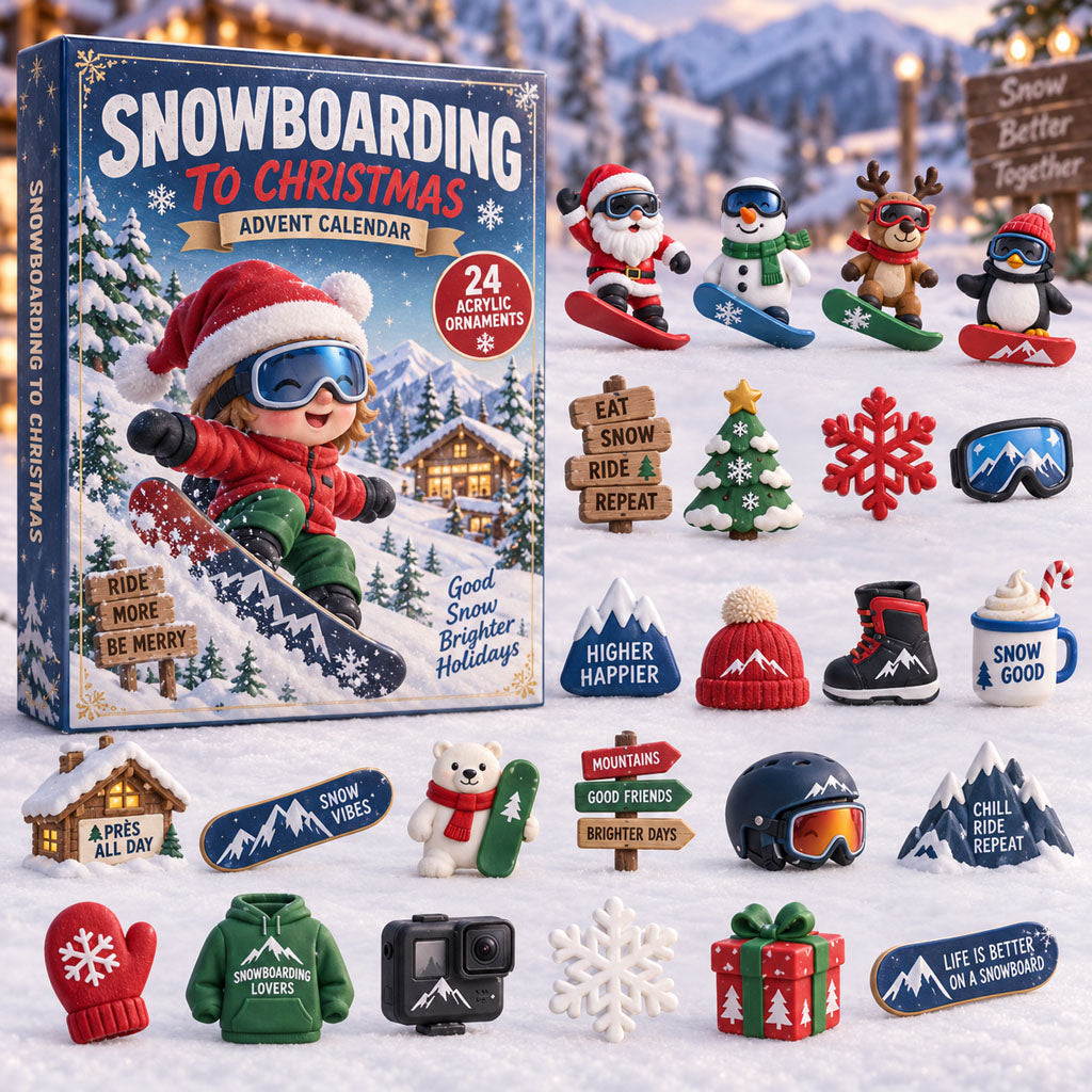 CHRISTMAS KICKOFF 40% OFF - Snowboarding to Christmas Advent Calendar 2026 - 24-Day Festive Countdown, Acrylic Charms Blind Box - Gift For Snowboarding Lovers AC0TM458
