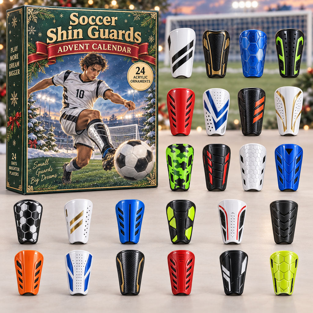 CHRISTMAS KICKOFF 40% OFF - Soccer Shin Guards Advent Calendar 2026 - 24-Day Festive Countdown, Acrylic Charms Blind Box - Gift For Soccer Lovers AC0NT538