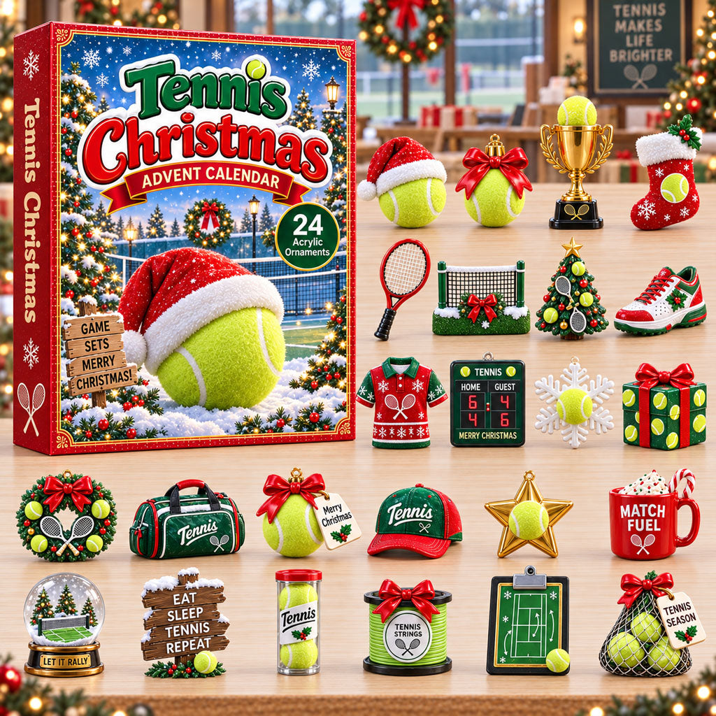 CHRISTMAS KICKOFF 40% OFF - Tennis Christmas Advent Calendar 2026 - 24-Day Festive Countdown, Acrylic Charms Blind Box - Gift For Tennis Lovers AC0HA379