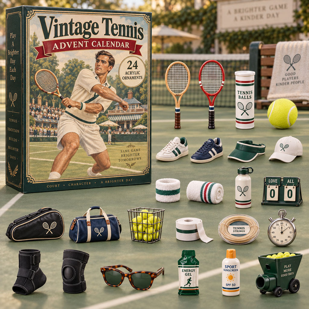 CHRISTMAS KICKOFF 40% OFF - Vintage Tennis Advent Calendar 2026 - 24-Day Festive Countdown, Acrylic Charms Blind Box - Gift For Tennis Lovers AC0NT534