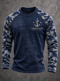 Men's Navy Veteran Print Casual Top