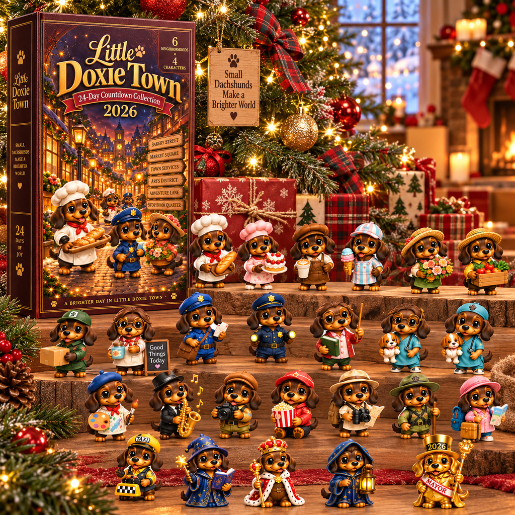 Little Doxie Town 2026 – 24-Day Dachshund Countdown Collection with 24 Unique Town Character Miniatures, Christmas Collectible Gift for Dachshund Lovers