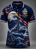 Men's Retro US Navy Art Print Polo Shirt