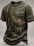 Men's Casual Veteran-Print Short-Sleeve Waffle-Knit Crew-Neck T-Shirt
