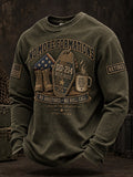 Men's Veterans Day DD-214 Retiree Print Casual Waffle Long Sleeve T-Shirt