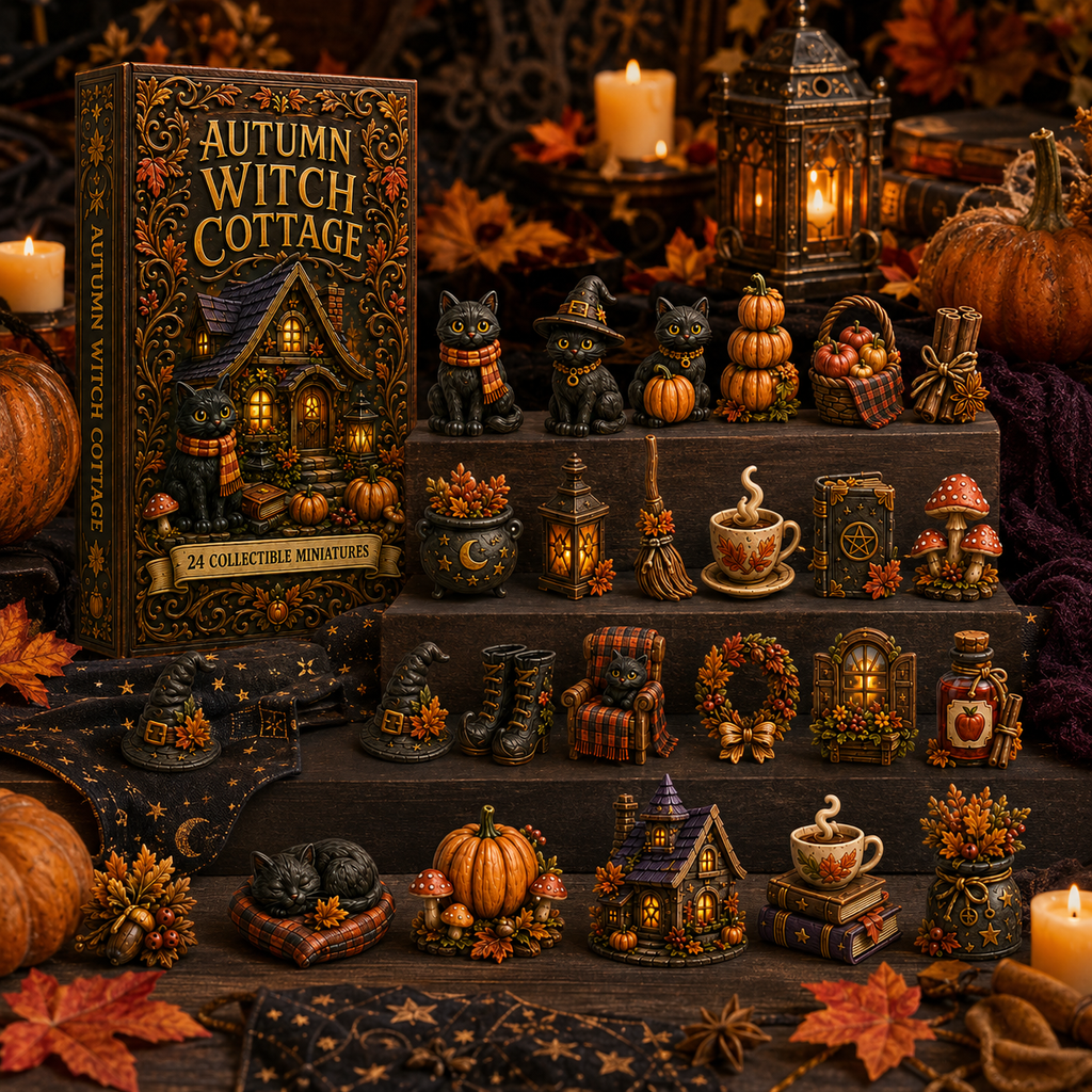 Autumn Witch Cottage Advent Calendar 2026 – 24 Cozy Witchy Miniatures, Black Cat Collectibles & Magical Fall Cottage Surprises,