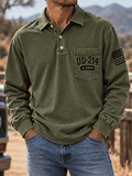 Men's Veteran DD-214 Print Long-Sleeve Polo Shirt