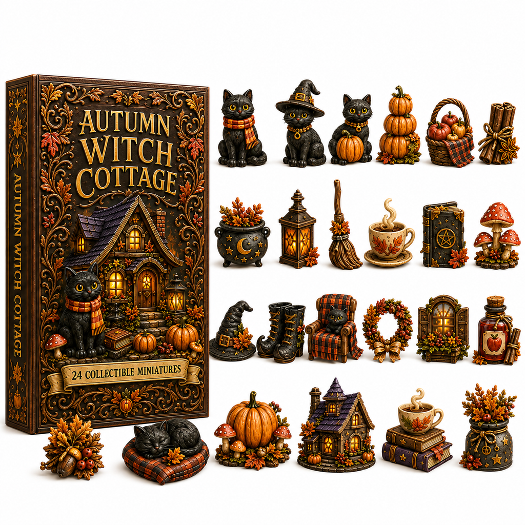Autumn Witch Cottage Advent Calendar 2026 – 24 Cozy Witchy Miniatures, Black Cat Collectibles & Magical Fall Cottage Surprises,