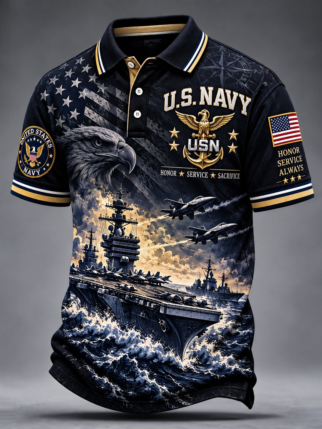 Men's Retro US Navy Art Print  Polo Shirt