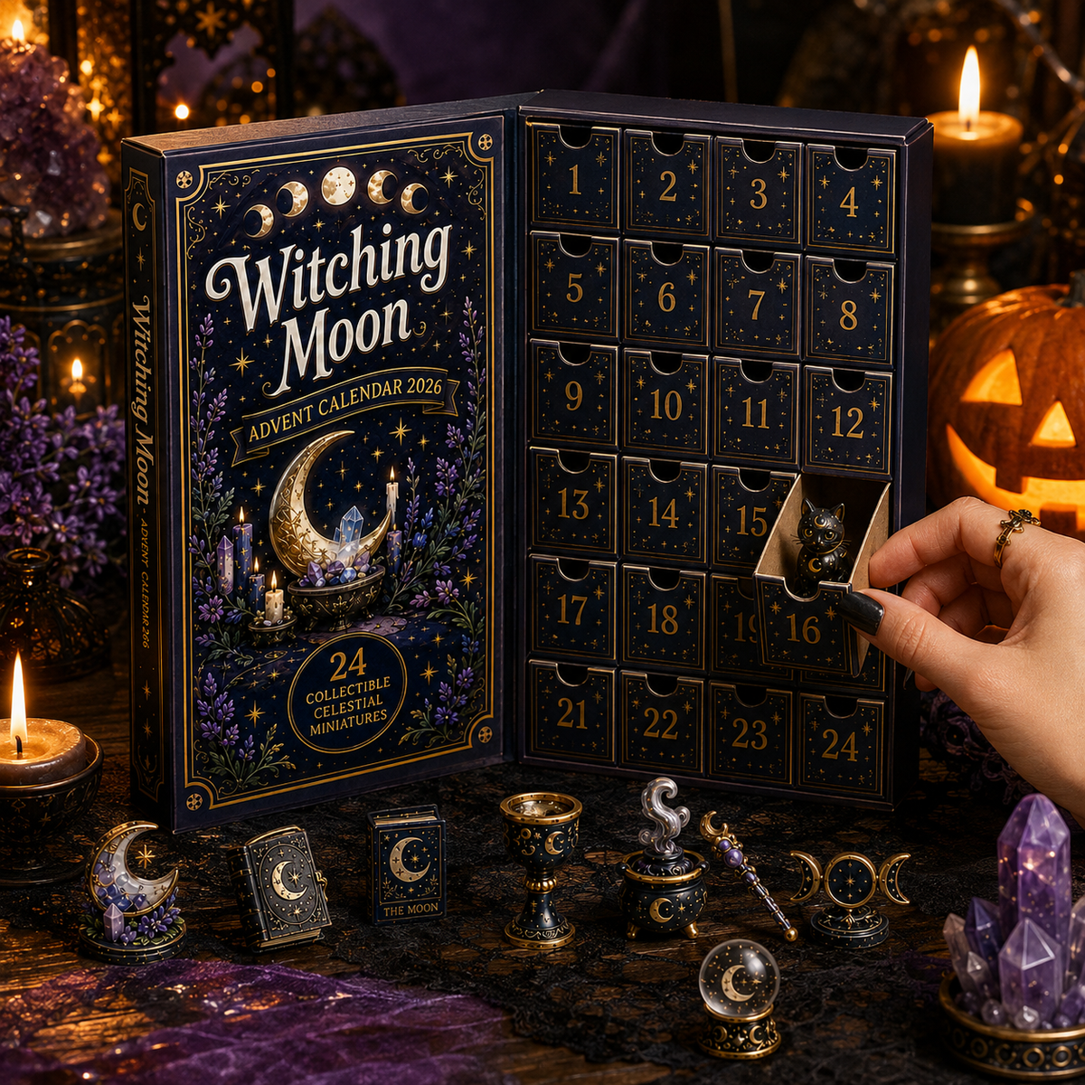 Witching Moon Advent Calendar 2026 – 24 Days of Celestial Miniatures, Mystical Moon Collectibles & Magical Gifts for Witchy Decor Lovers
