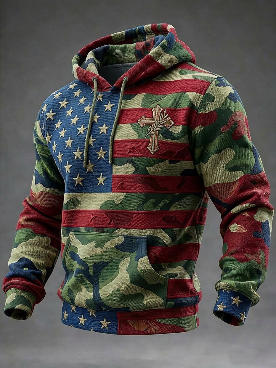 Men's Casual American Veteran Camouflage Print Hoodie