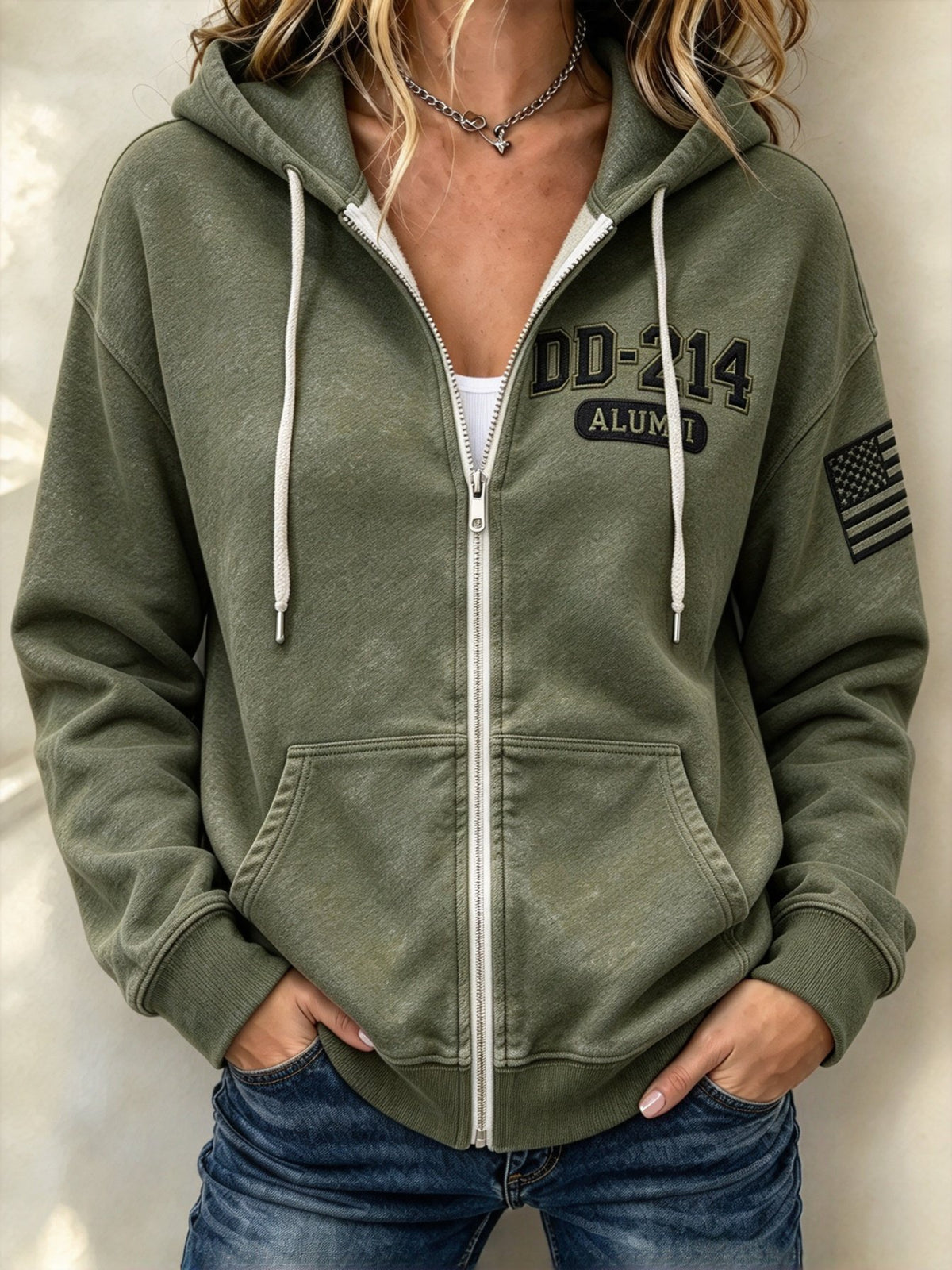Women's Veteran Pride DD-214 Printed Zip-Up Hoodie