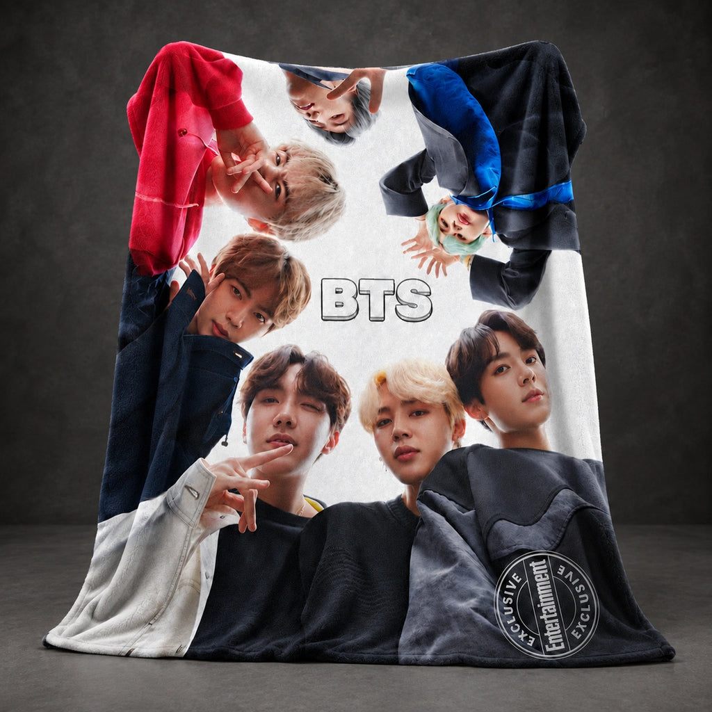 BTS Group Print Cozy Flannel Throw Blanket
