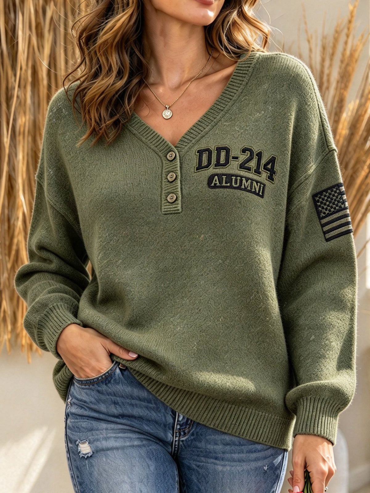 Women's Veteran Pride DD-214 Printed Long-Sleeve Knit Top